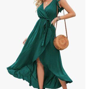 Grecerelle‎ Women's V-Neck Faux Wrap Maxi Dress